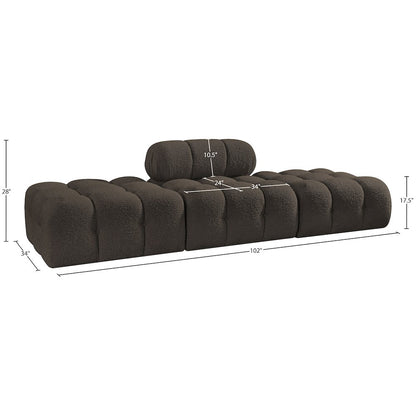 Ames 102" Brown Boucle Fabric Upholstered 3pc. Modular Sofa