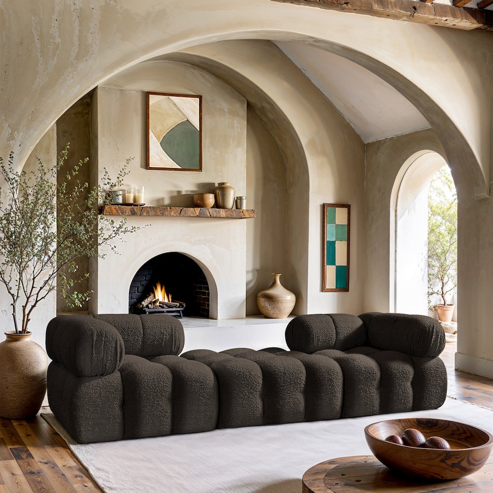 Ames 102" Brown Boucle Fabric Upholstered 3pc. Modular Sofa