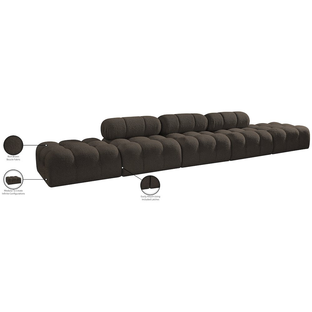 Ames 170" Brown Boucle Fabric Upholstered 5pc. Modular Sofa
