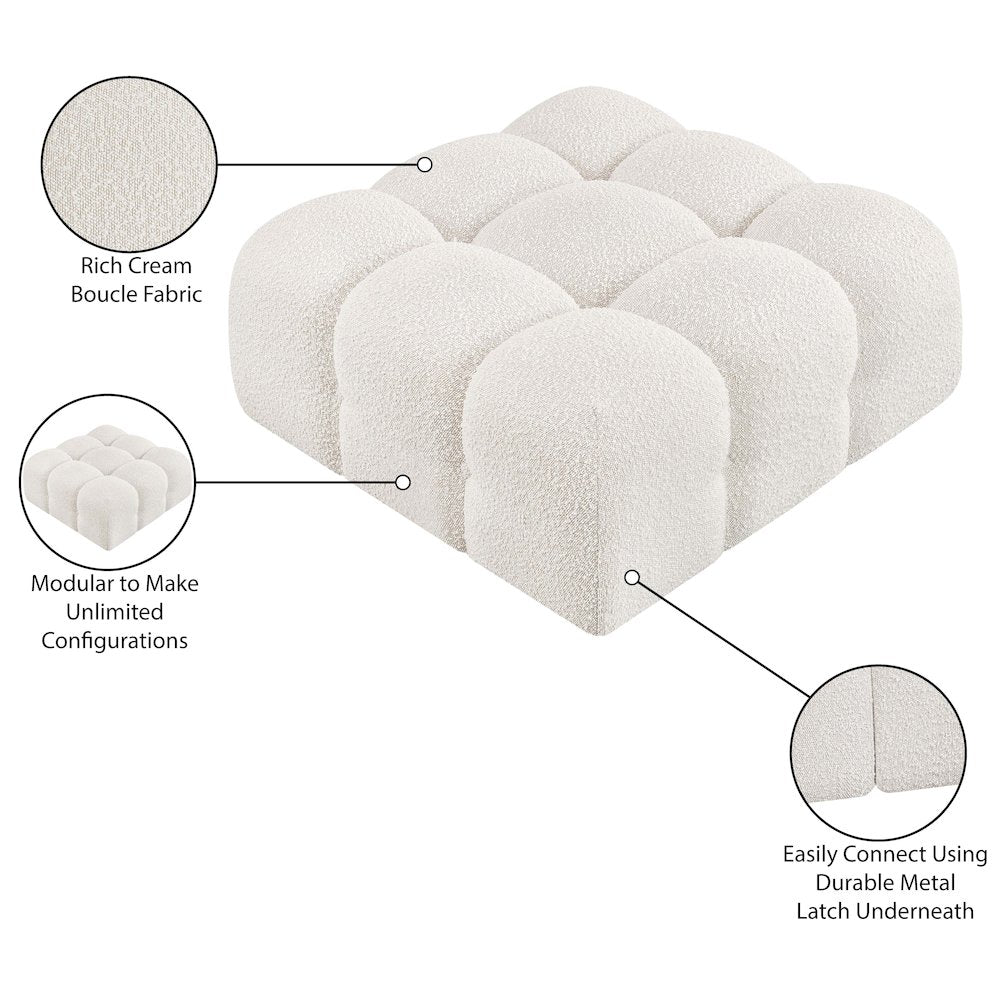 Ames Cream Boucle Fabric Ottoman