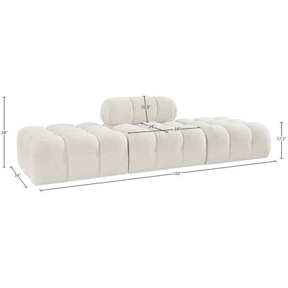 Ames 102" Cream Boucle Fabric Upholstered 3pc. Modular Sofa