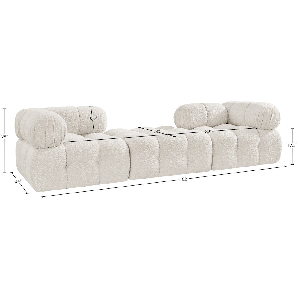 Ames 102" Cream Boucle Fabric Upholstered 3pc. Modular Sofa