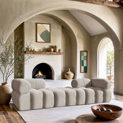 Ames 102" Cream Boucle Fabric Upholstered 3pc. Modular Sofa