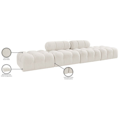 Ames 136" Cream Boucle Fabric Upholstered 4pc. Modular Sofa