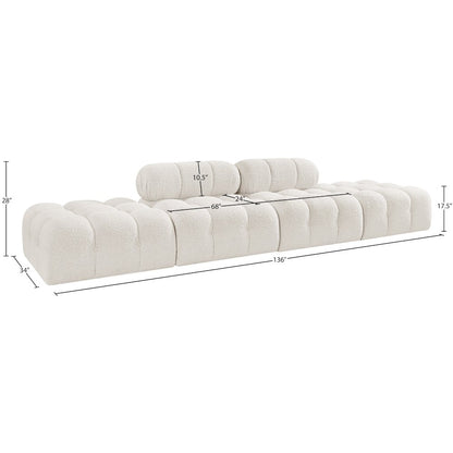 Ames 136" Cream Boucle Fabric Upholstered 4pc. Modular Sofa