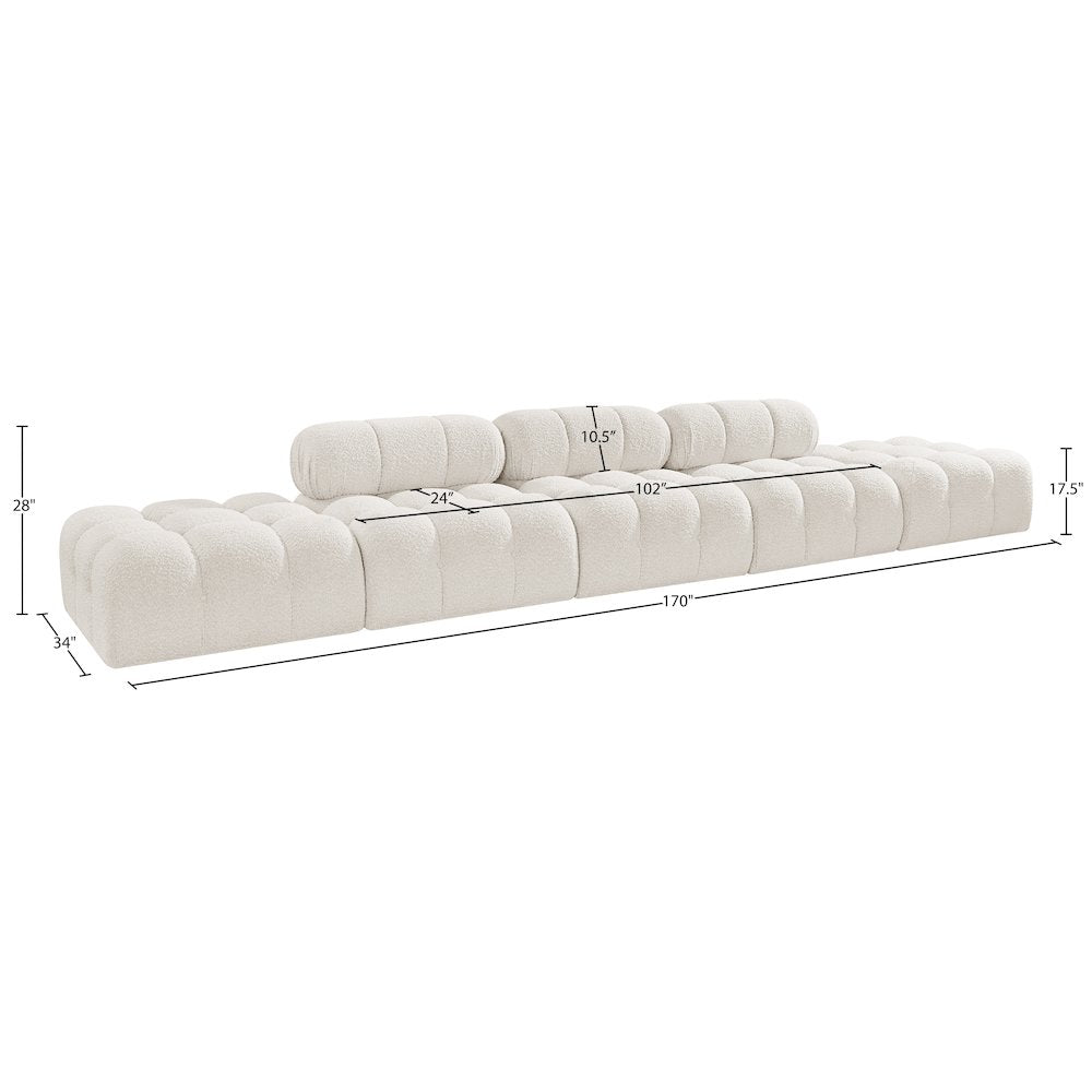 Ames 170" Cream Boucle Fabric Upholstered 5pc. Modular Sofa