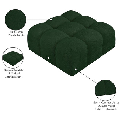 Ames Green Boucle Fabric Ottoman