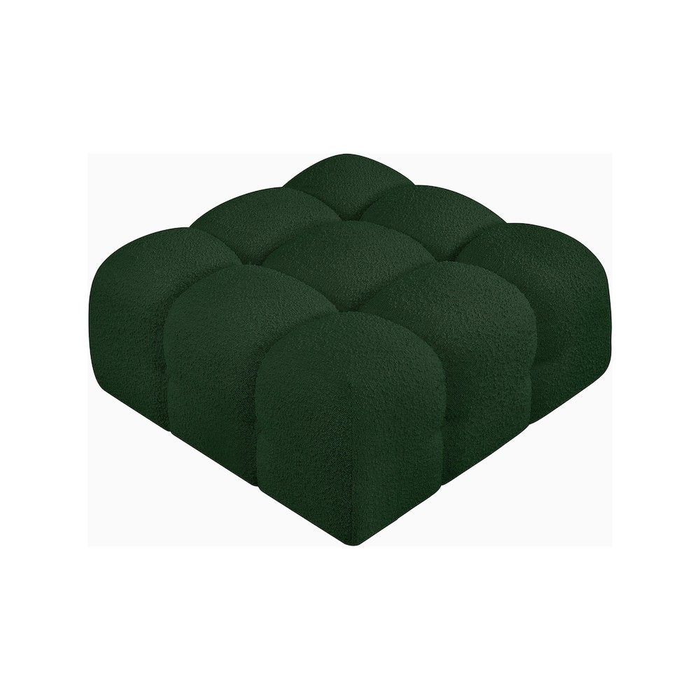 Ames Green Boucle Fabric Ottoman