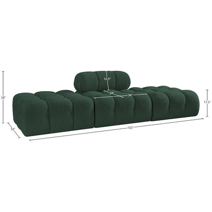 Ames 102" Green Boucle Fabric Upholstered 3pc. Modular Sofa