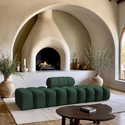 Ames 102" Green Boucle Fabric Upholstered 3pc. Modular Sofa