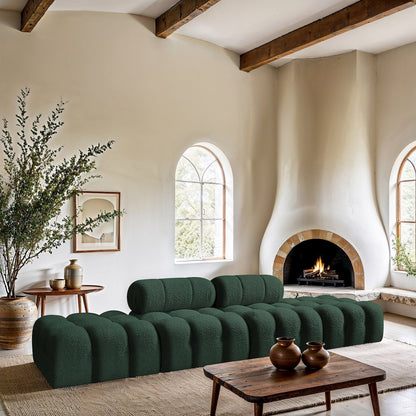 Ames 136" Green Boucle Fabric Upholstered 4pc. Modular Sofa