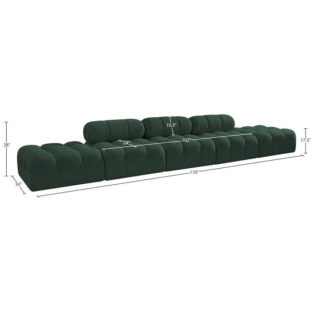 Ames 170" Green Boucle Fabric Upholstered 5pc. Modular Sofa