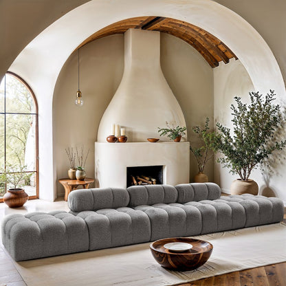 Ames 170" Grey Boucle Fabric Upholstered 5pc. Modular Sofa