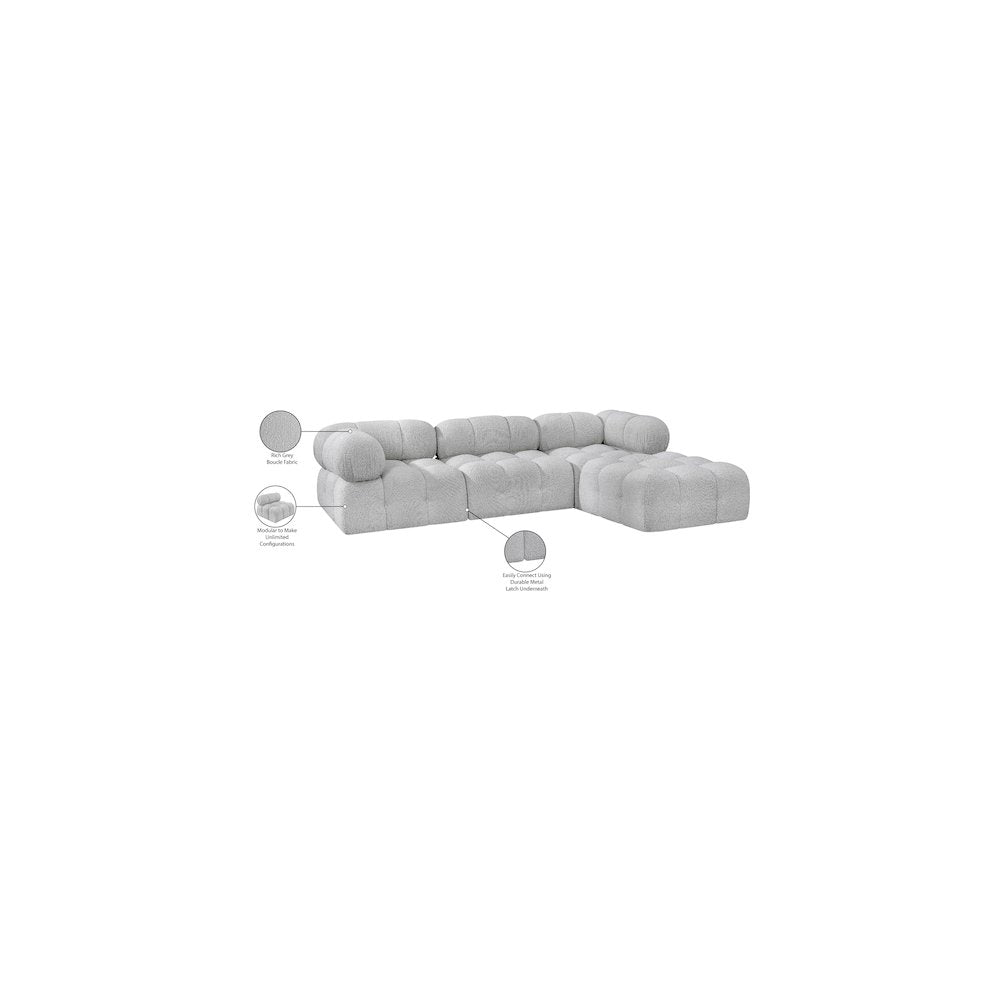 Ames Grey Boucle Fabric Modular Sectional
