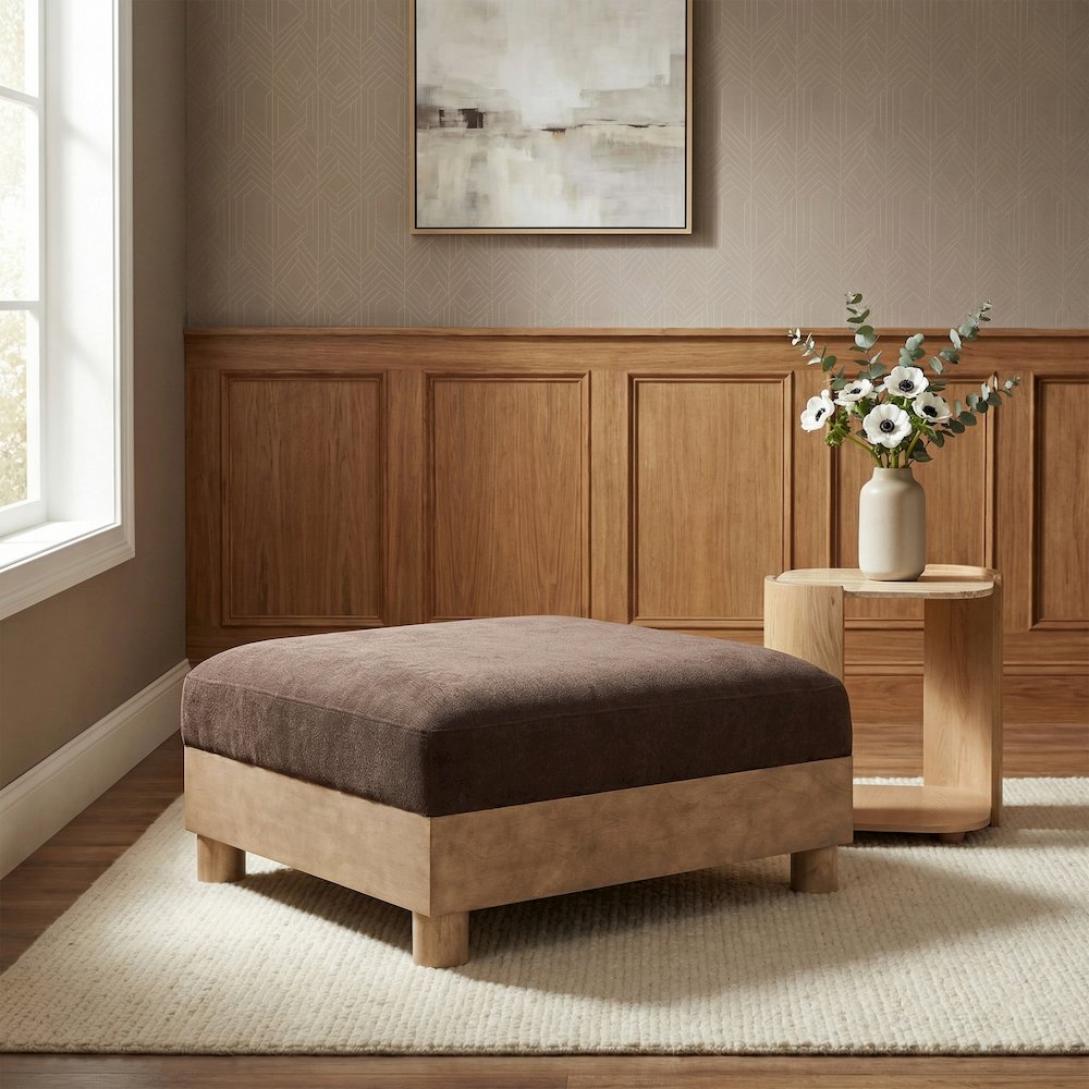 Turin Brown Chenille Fabric Upholstered Modular Ottoman