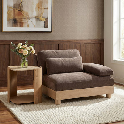 Turin Brown Chenille Fabric Upholstered Modular Right Arm Chair