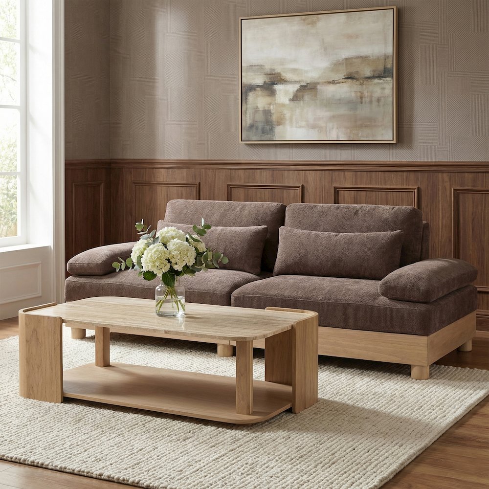 Turin 95.5" Brown Chenille Fabric Upholstered 2pc. Modular Loveseat