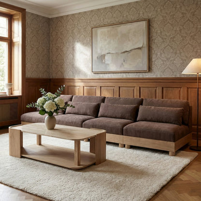 Turin 160" Brown Chenille Fabric Upholstered 4pc. Modular Sofa