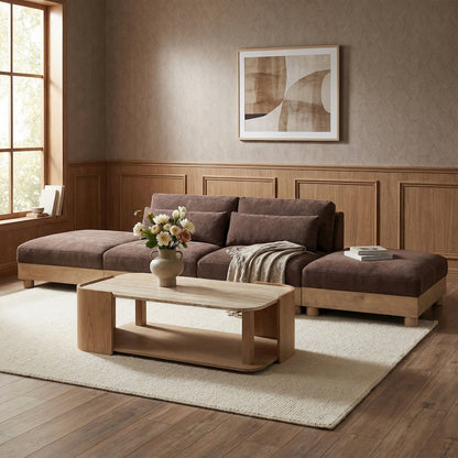 Turin 160" Brown Chenille Fabric Upholstered 4pc. Modular Sofa