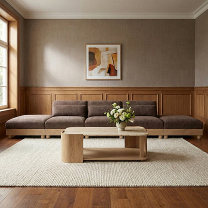 Turin 200" Brown Chenille Fabric Upholstered 5pc. Modular Sofa