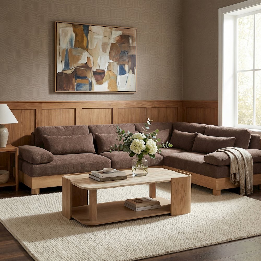 Turin 127.75" Brown Chenille Fabric Upholstered 4pc. Modular Sectional