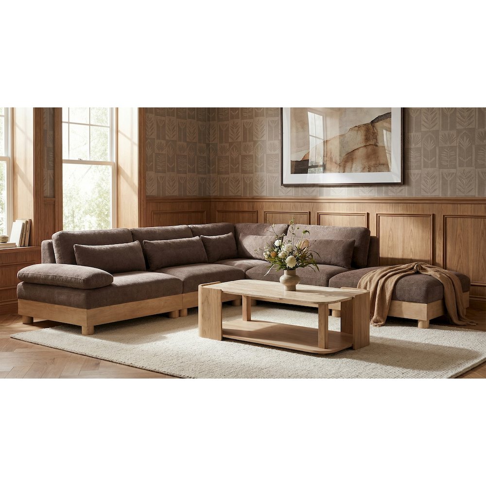 Turin 120" Brown Chenille Fabric Upholstered 5pc. Modular Sectional