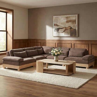 Turin 127.75" Brown Chenille Fabric Upholstered 5pc. Modular Sectional