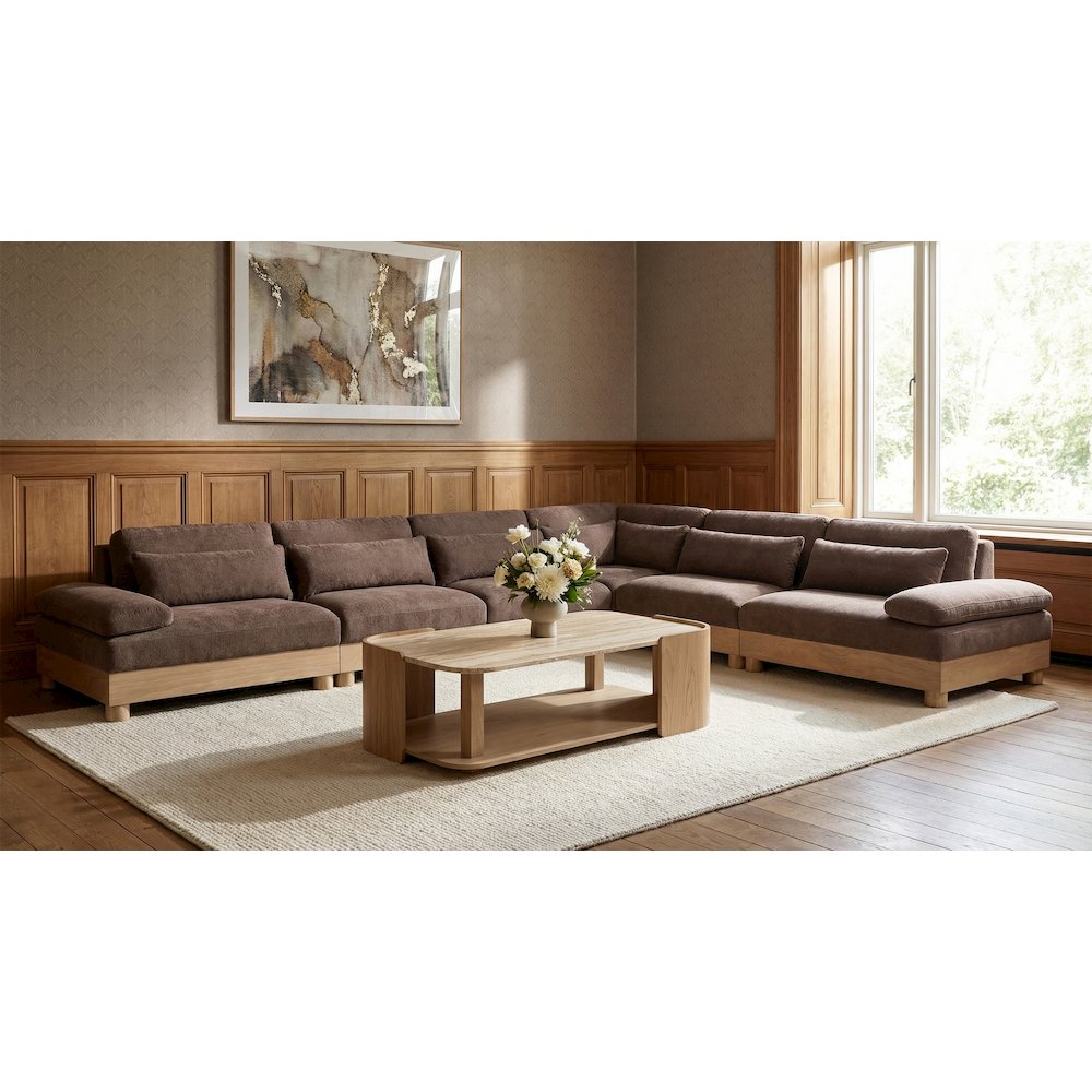 Turin 167.75" Brown Chenille Fabric Upholstered 6pc. Modular Sectional
