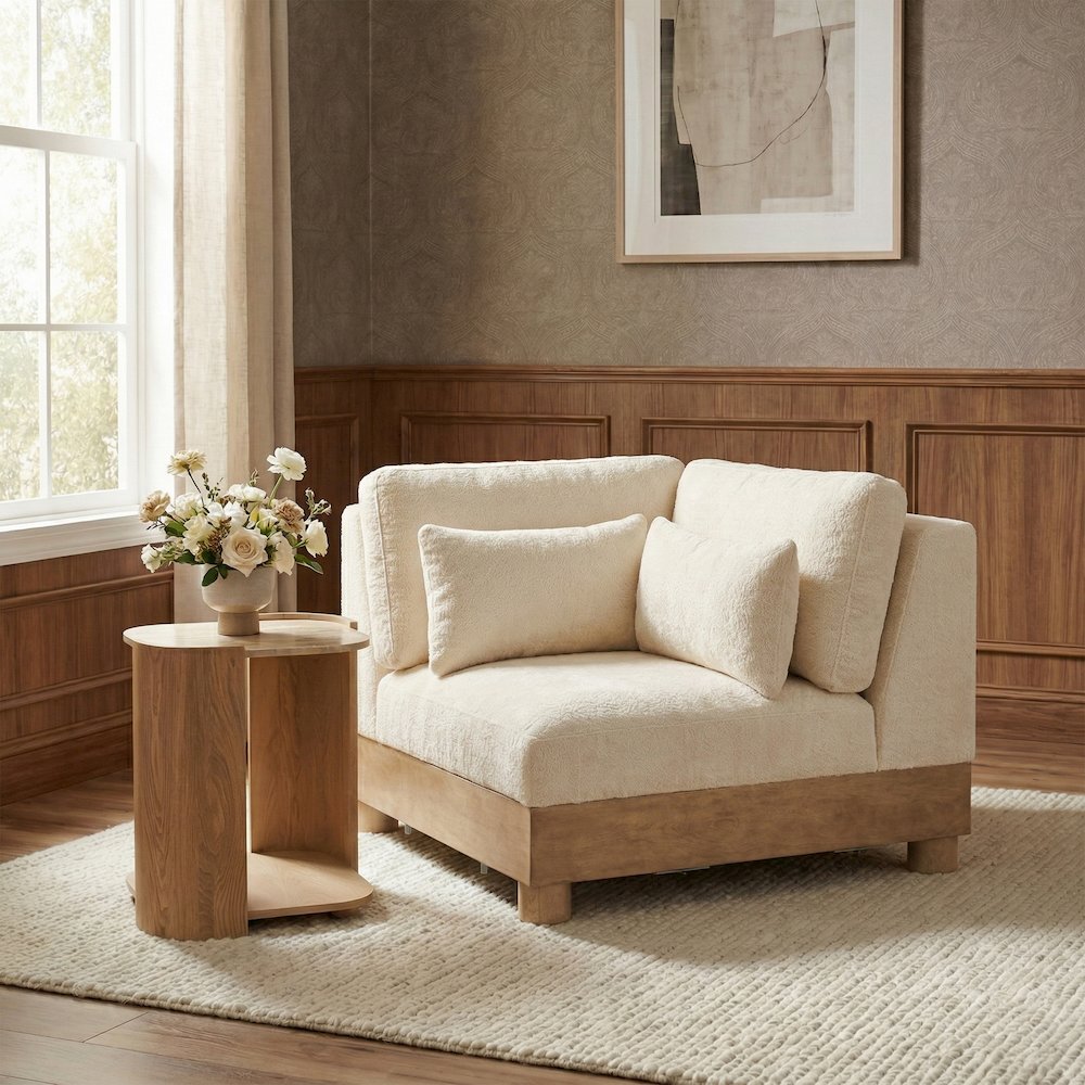 Turin Cream Chenille Fabric Upholstered Modular Corner Chair