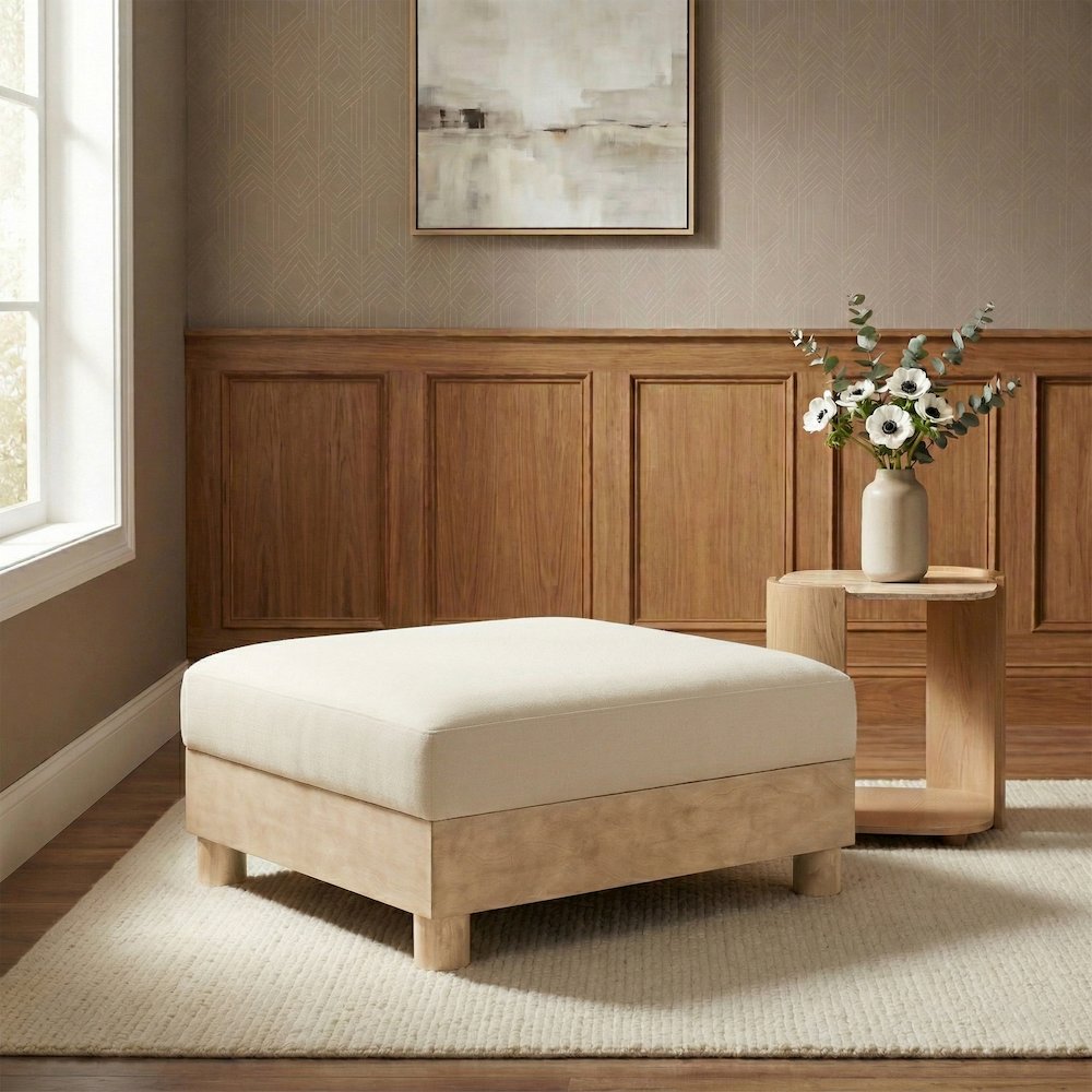 Turin Cream Chenille Fabric Upholstered Modular Ottoman