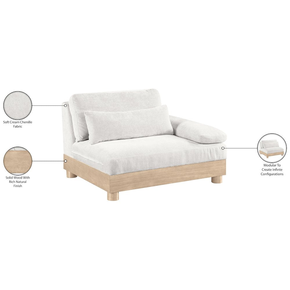 Turin Cream Chenille Fabric Upholstered Modular Right Arm Chair