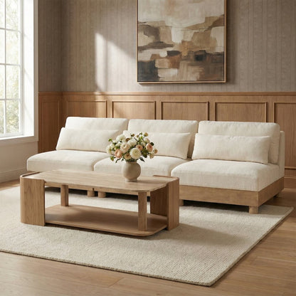 Turin 120" Cream Chenille Fabric Upholstered 3pc. Modular Sofa