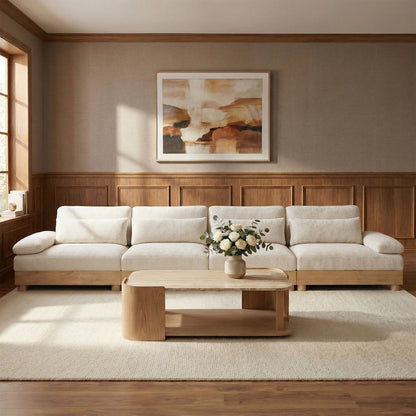 Turin 175.5" Cream Chenille Fabric Upholstered 4pc. Modular Sofa