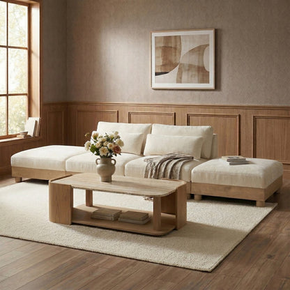 Turin 160" Cream Chenille Fabric Upholstered 4pc. Modular Sofa