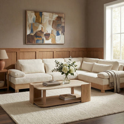 Turin 127.75" Cream Chenille Fabric Upholstered 4pc. Modular Sectional
