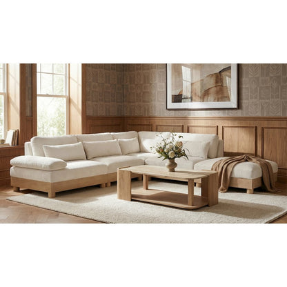 Turin 120" Cream Chenille Fabric Upholstered 5pc. Modular Sectional