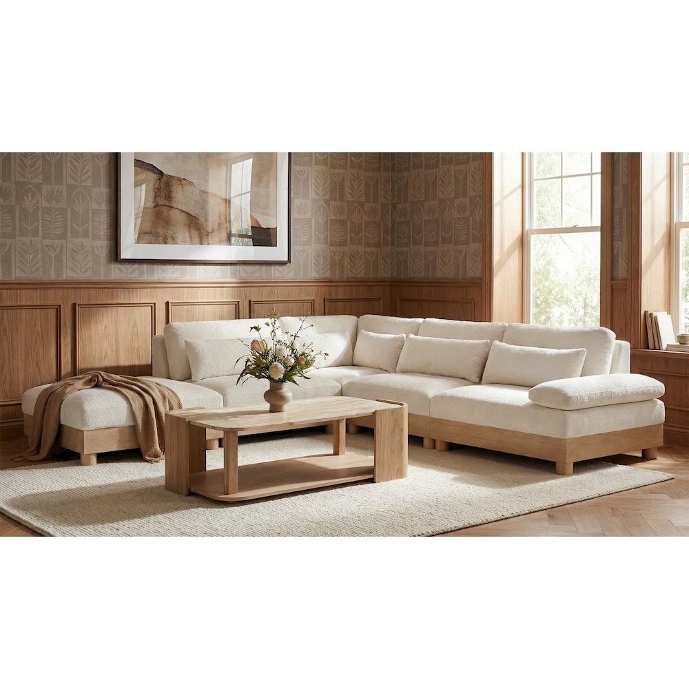 Turin 127.75" Cream Chenille Fabric Upholstered 5pc. Modular Sectional