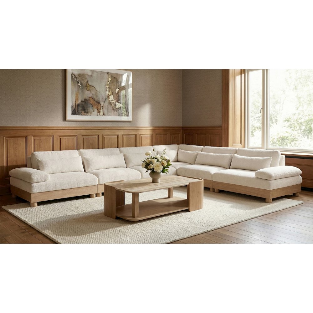 Turin 167.75" Cream Chenille Fabric Upholstered 6pc. Modular Sectional