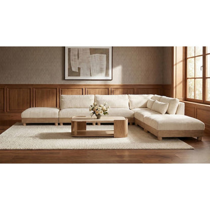 Turin 160" Cream Chenille Fabric Upholstered 6pc. Modular Sectional