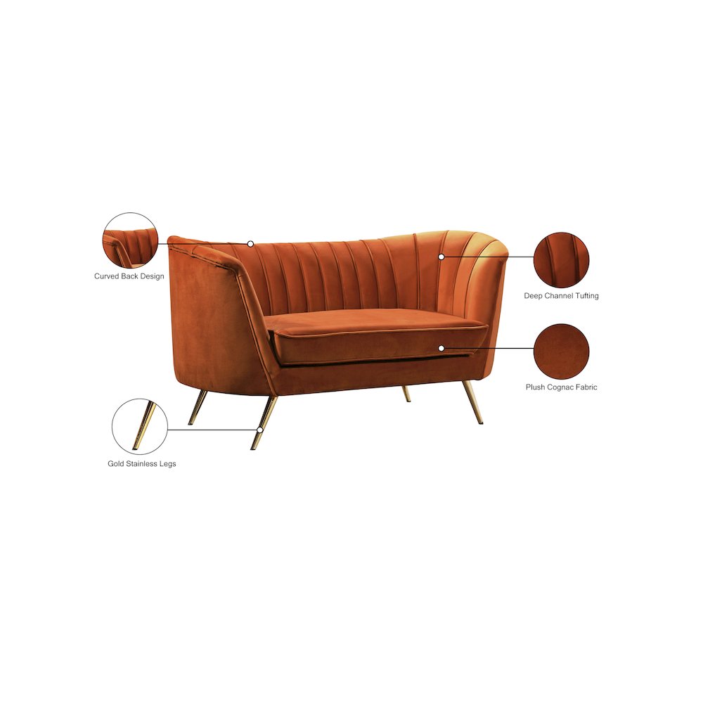 Margo Cognac Velvet Loveseat