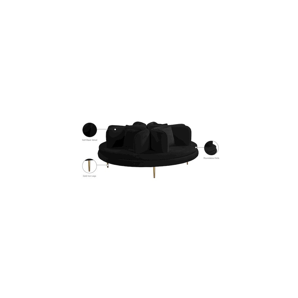 Circlet Black Velvet Round Sofa Settee