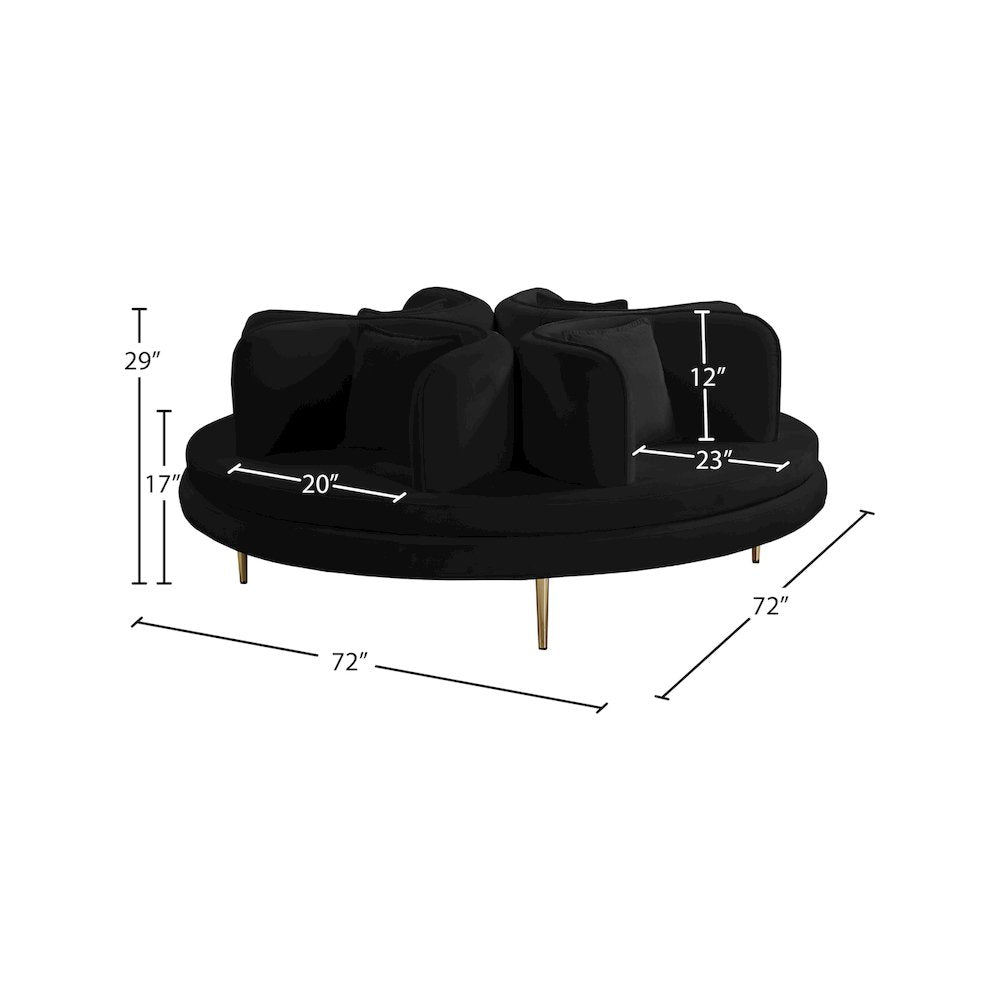 Circlet Black Velvet Round Sofa Settee