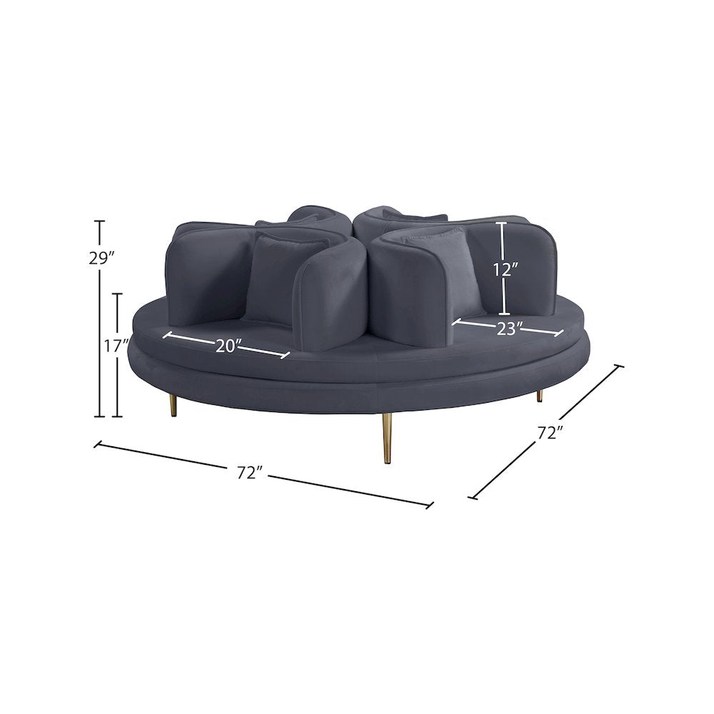 Circlet Grey Velvet Round Sofa Settee