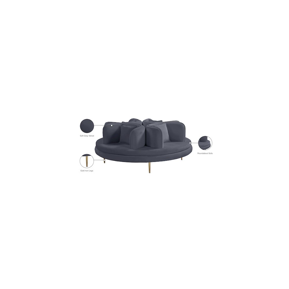 Circlet Grey Velvet Round Sofa Settee