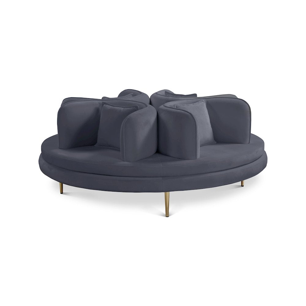 Circlet Grey Velvet Round Sofa Settee