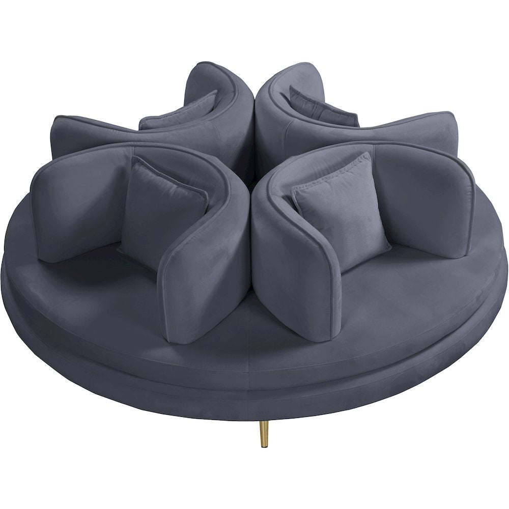 Circlet Grey Velvet Round Sofa Settee