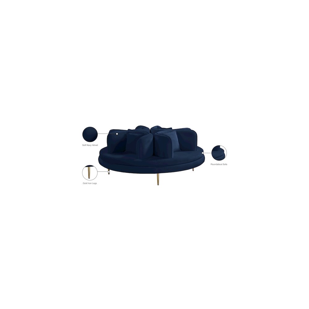 Circlet Navy Velvet Round Sofa Settee