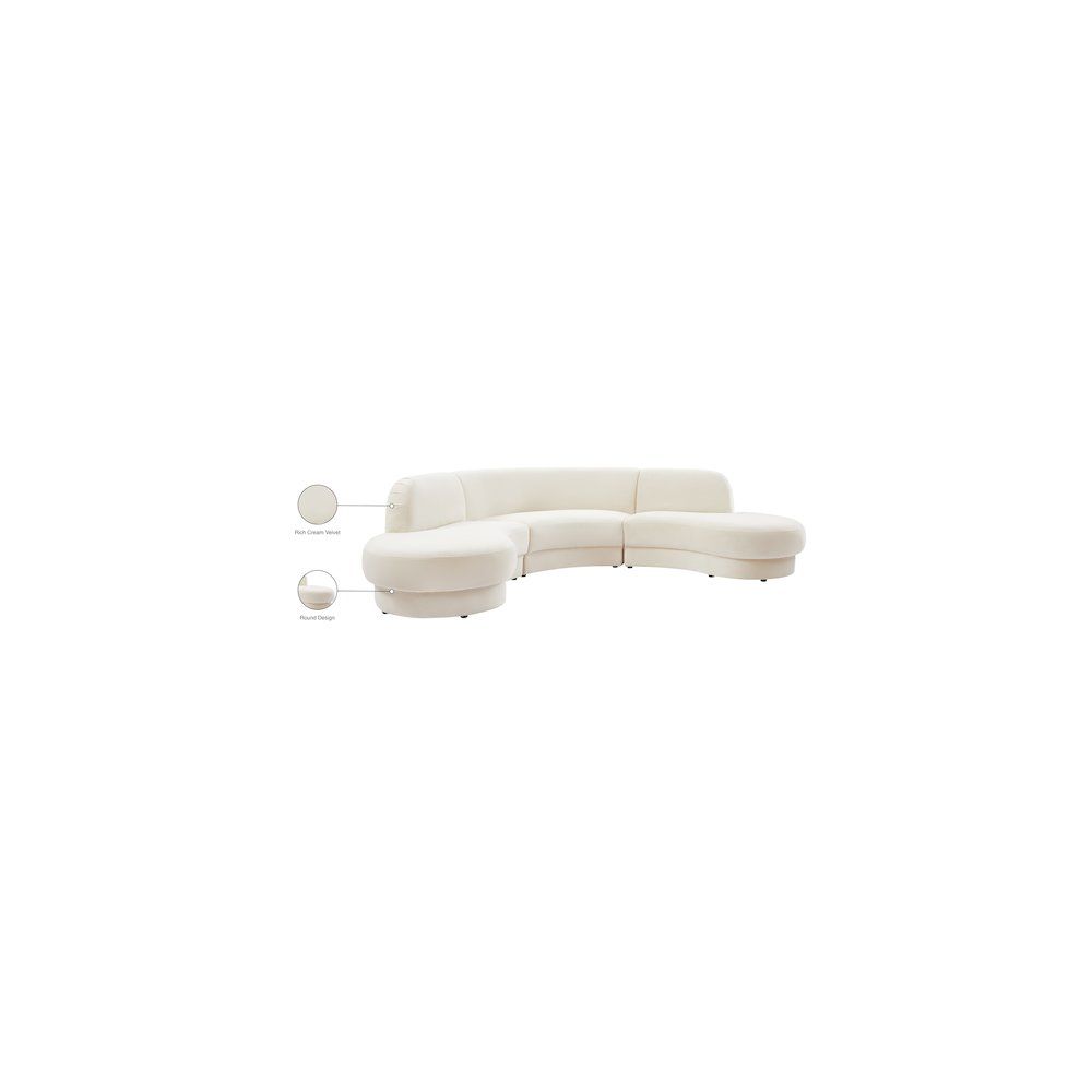 Rosa Cream Velvet 3pc. Sectional