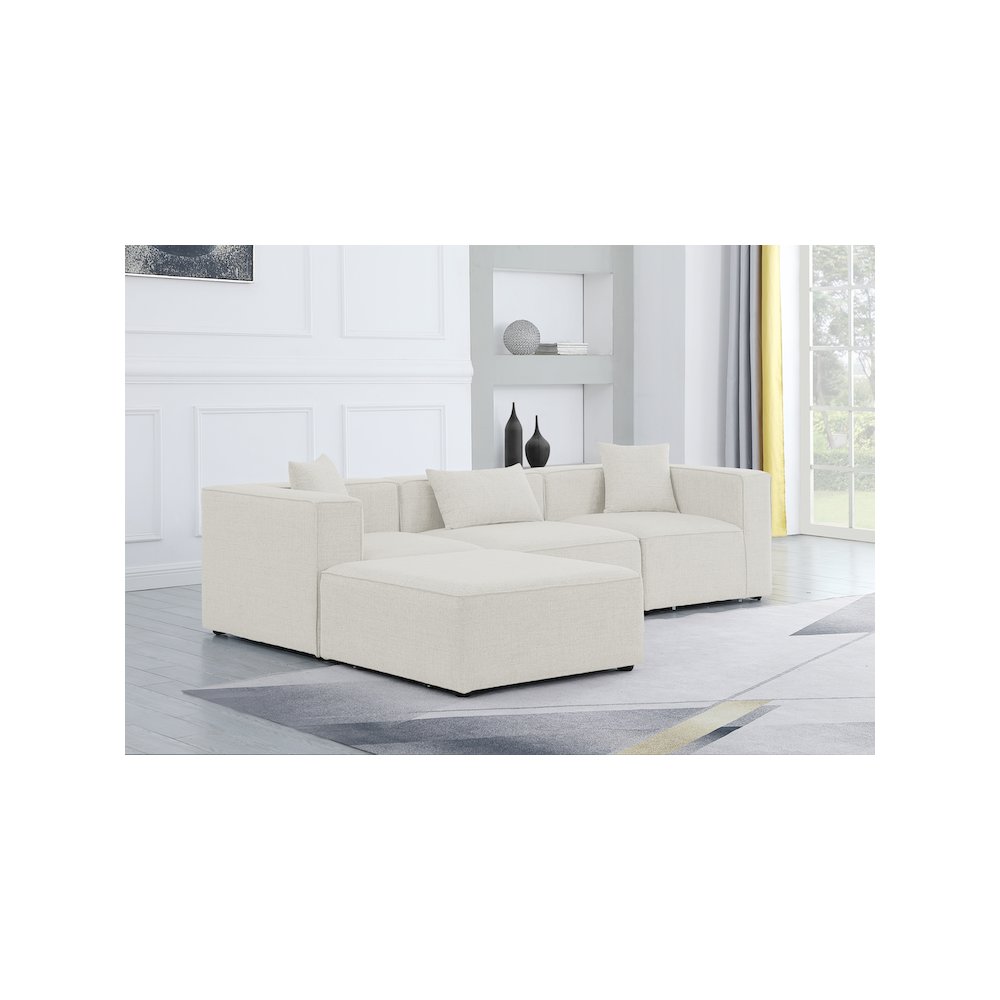 Cube Cream Durable Linen Textured Modular Sectional