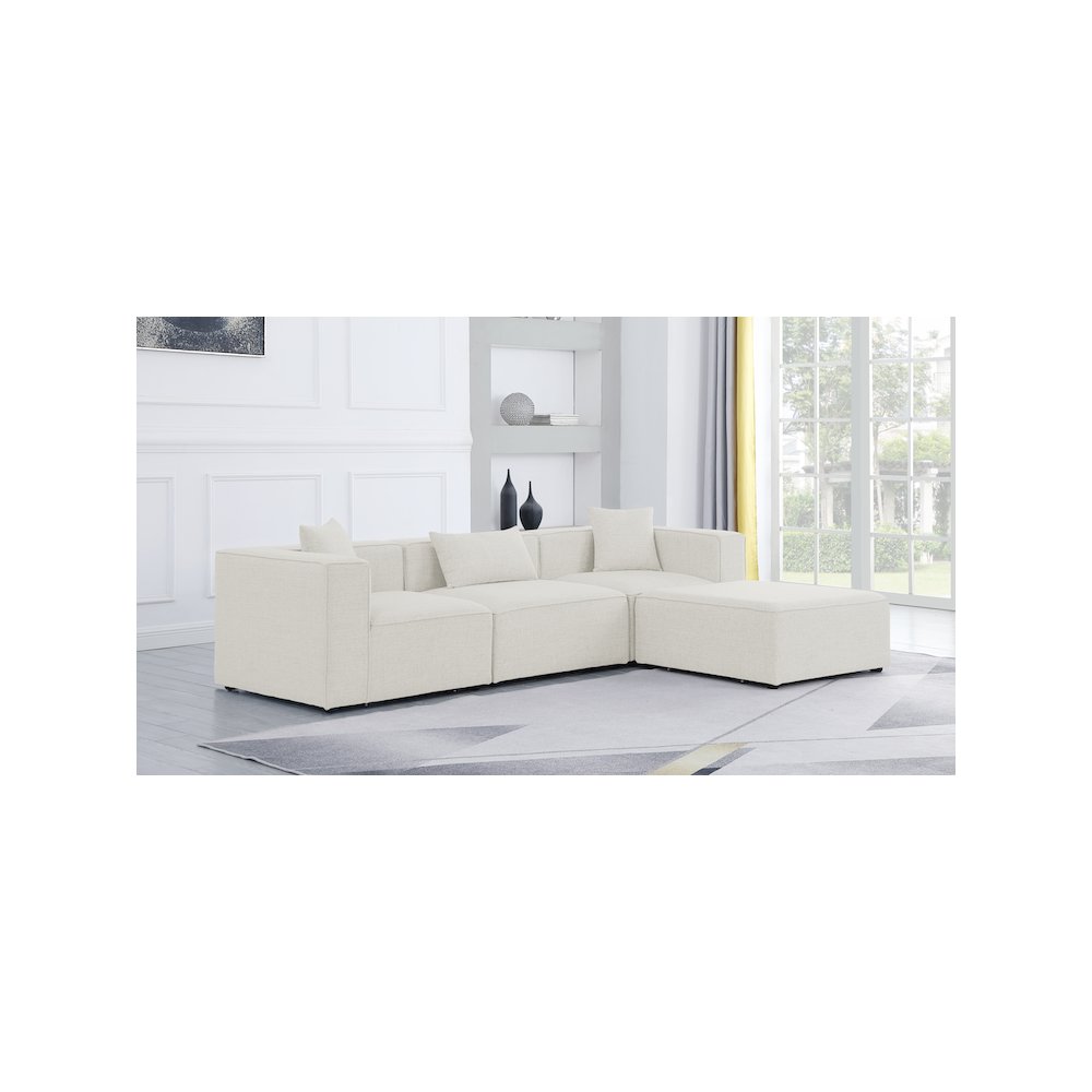 Cube Cream Durable Linen Textured Modular Sectional
